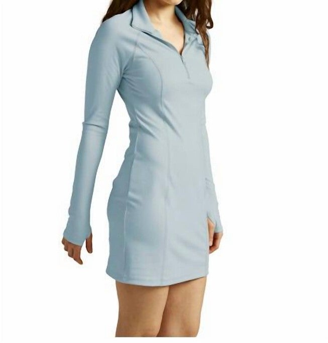 HEATHER RIB WESTSIDE DRESS IN HAZY SKY HEATHER, Hazy Sky Heather / Dusty Blue, alternate image number 1