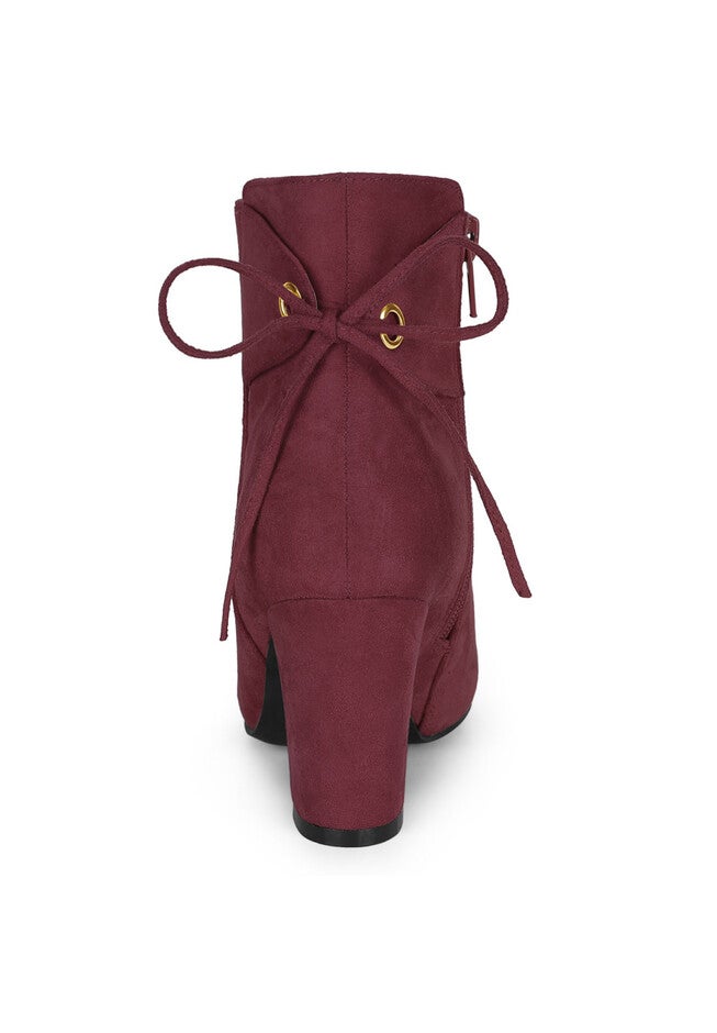 ROUND TOE BLOCK HEEL ZIPPER ANKLE BOOTS, Burgundy / Burgundy, alternate image number null