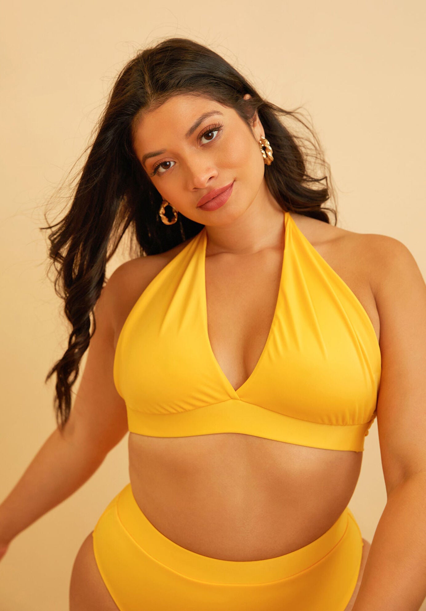 Essential Full Coverage Halter Swim Top, Yellow / Yellow, alternate image number 2
