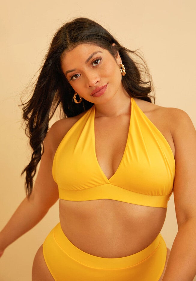 Essential Full Coverage Halter Swim Top, Yellow / Yellow, alternate image number 2