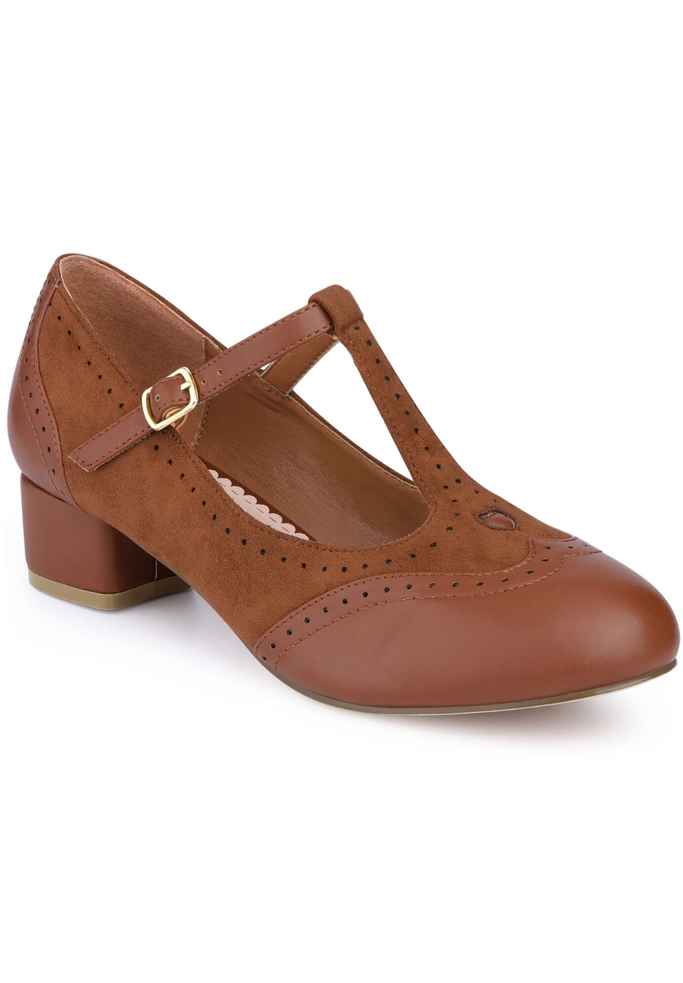 T-Strap Mary Janes Ankle Strap Pumps, Brown / Brown, hi-res image number 0