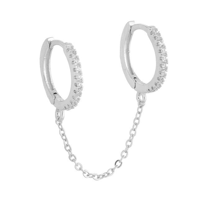 CZ Double Huggie Chain Earring Silver One Size Single, Silver / Silver, hi-res image number null