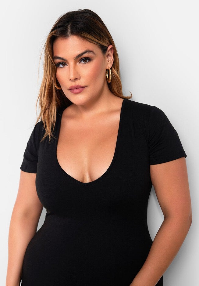 Essential Scoop Neck Midi Bodycon Dress, Black / Black, alternate image number 2