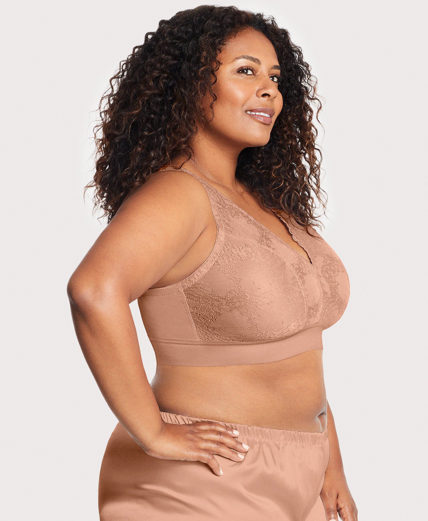Bramour Lexington Lace Plunge Bralette, Cappuccino / Taupe, alternate image number 1
