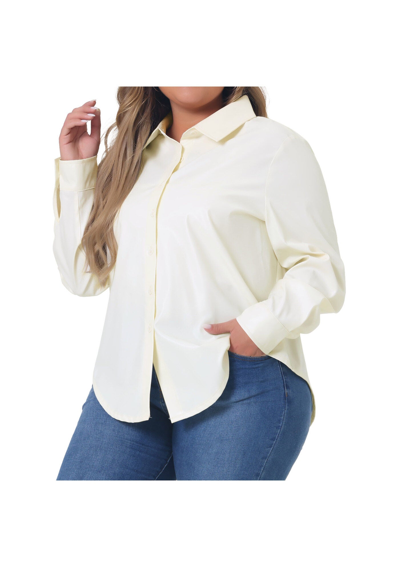 FAUX LEATHER JACKET SHACKET BUTTON DOWN SHIRT, White / White, alternate image number 1