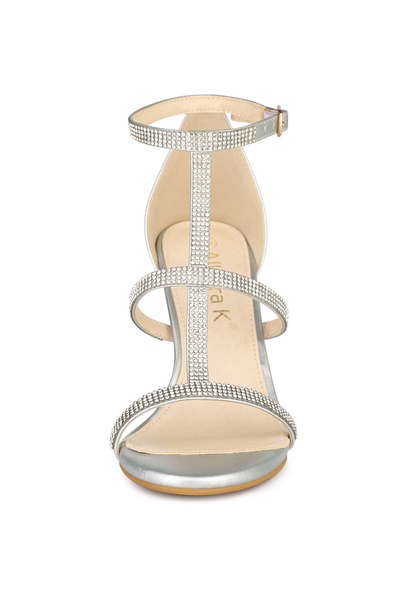 Rhinestone Ankle Strap Stiletto High Heel Sandals, Silver / Silver, alternate image number 1