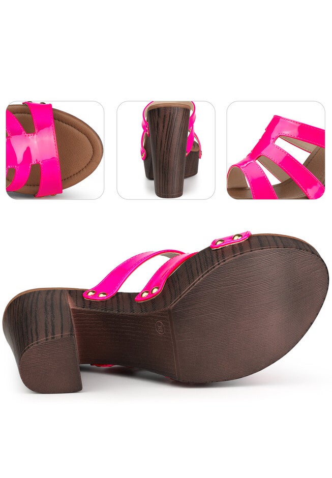 Platform Open Toe Slide Chunky Heels Sandals, Hot Pink / Deep Fuchsia, alternate image number 2