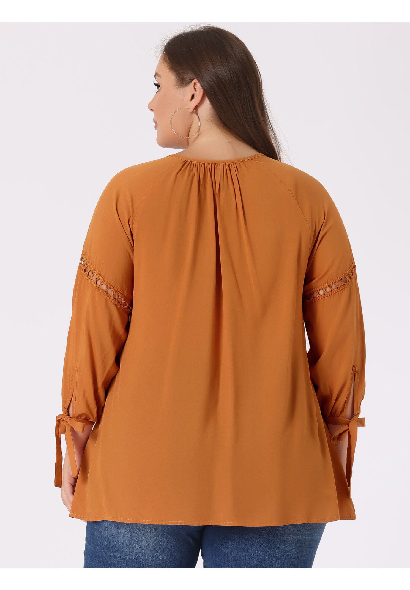 RAGLAN SLEEVES HOLLOW OUT TIE NECK PEASANT TOP, Orange / Orange, alternate image number 3