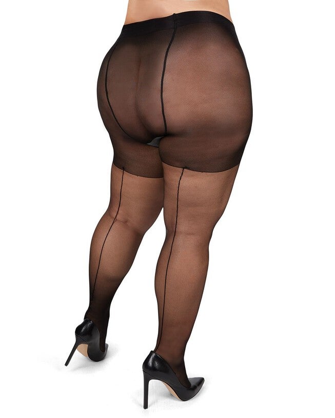 Back Seam/Cuban Heel Plus Size Curvy Control Top Pantyhose, BlackBlack / Black, alternate image number 2