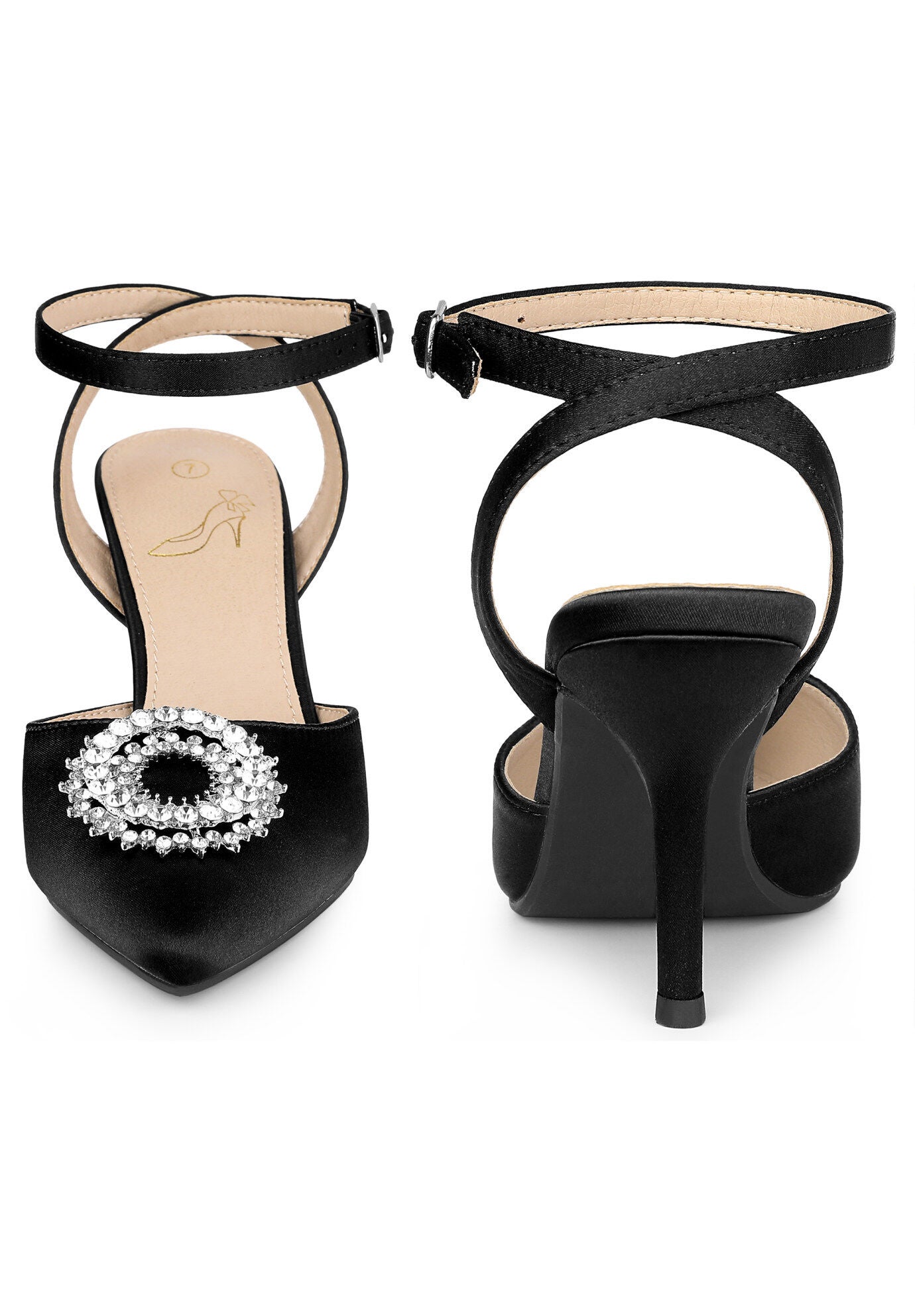 Rhinestones Ankle Strap Stiletto Heel Pumps, Black / Black, alternate image number 2