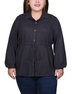 Long Dolman Sleeve Drawstring-Waist Tunic Top