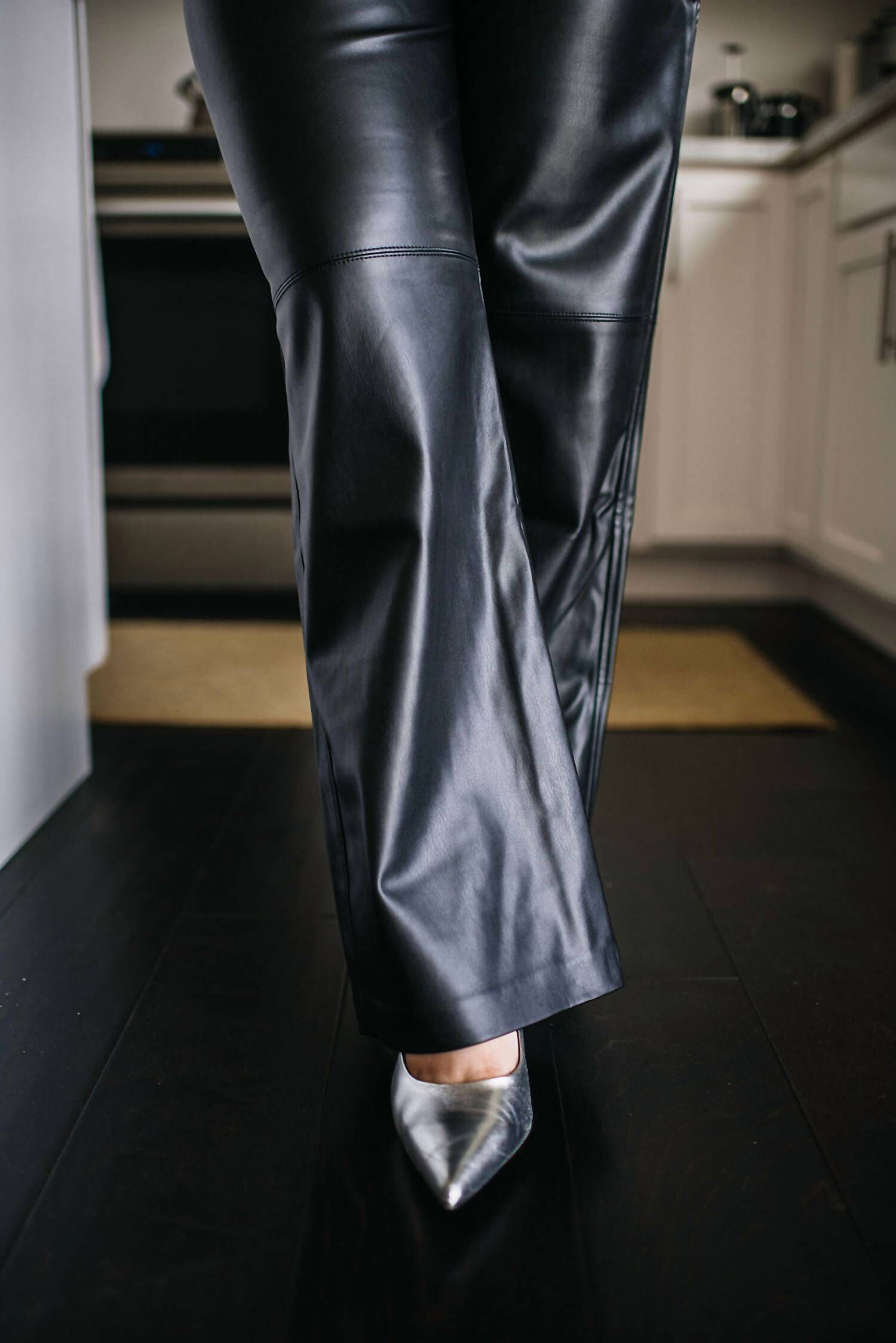 Faux Leather Trouser, Black / Black, alternate image number 1