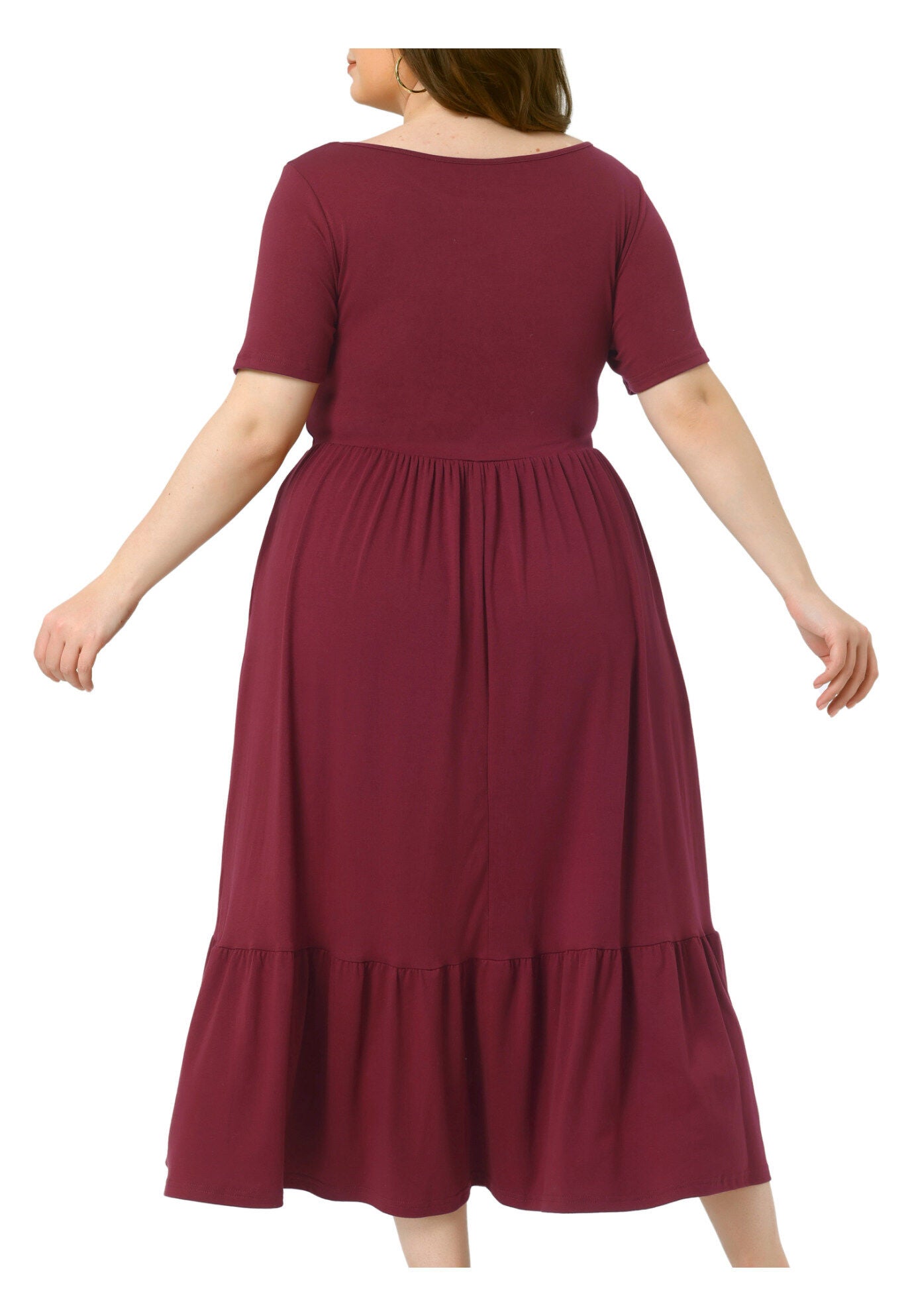 Short Sleeve Crew Neck Swing Flowy Summer Maxi Dress, Burgundy / Burgundy, alternate image number 3