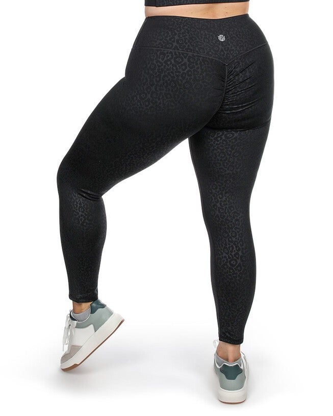 Leopard Print Scrunch Butt Stitch Comfort Waist Athletic Legging, Black / Black, alternate image number 1