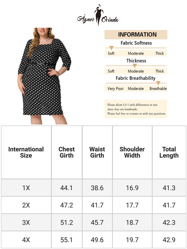 Retro 3/4 Sleeve Polka Dots Bodycon Cocktail Dress, Black / Black, alternate image number null