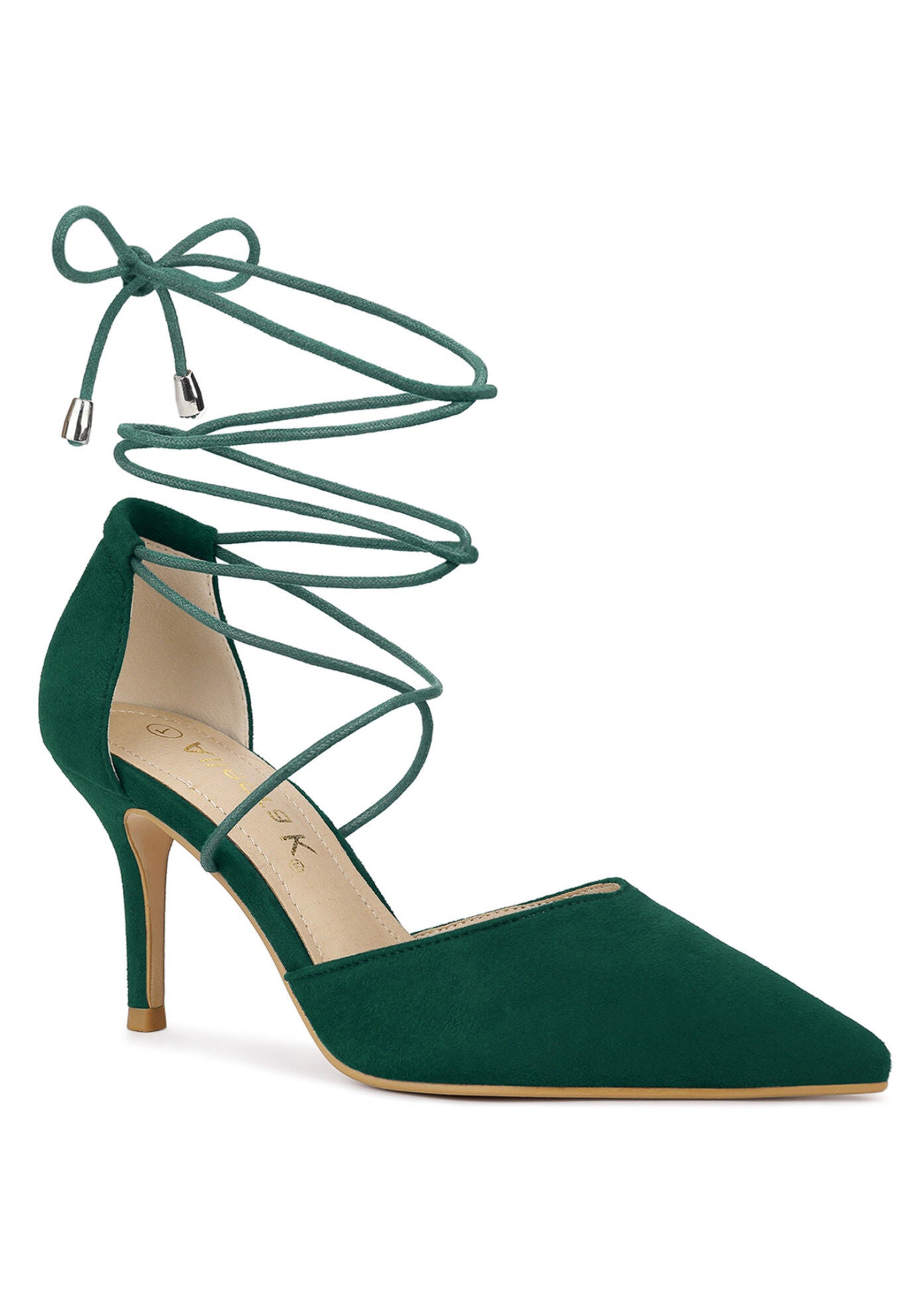 Pointed Toe Lace Up Stiletto Heels Dress Pumps, Green / Hunter Green, hi-res image number 0
