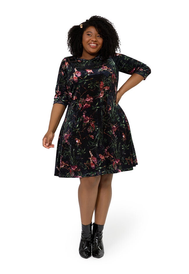 Melanie Dress, Pink Floral / Black, hi-res image number 0