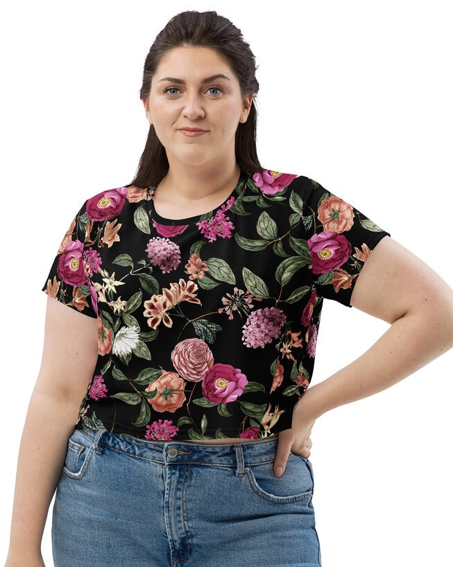 Dark Tropic Romance Crop Tee, Dark Tropic Romance floral print / Black, hi-res image number 0