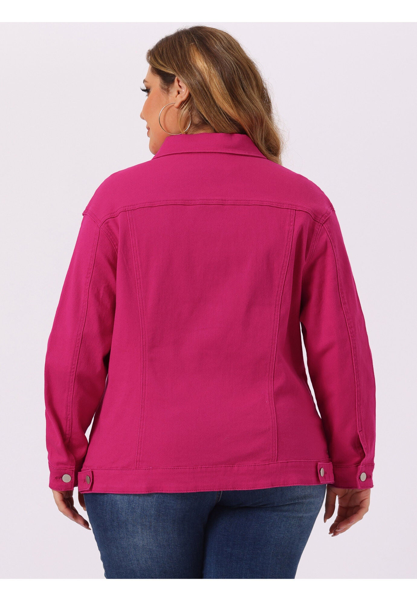 STITCHING BUTTON FRONT WASHED DENIM JACKET, Hot Pink / Deep Fuchsia, alternate image number 2