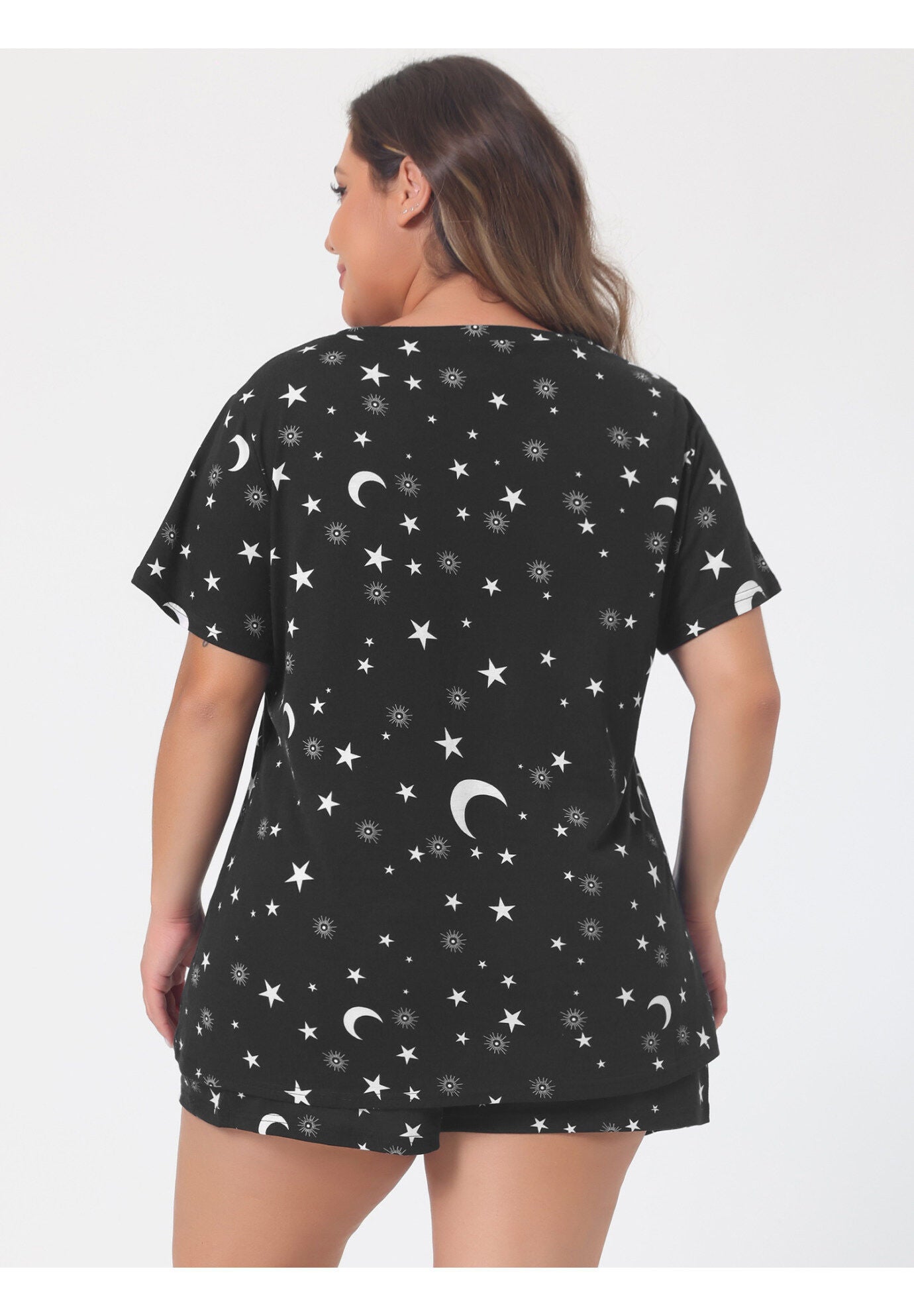POLKA DOTS SLEEPWEAR PAJAMAS SET SHORT SLEEVE SHIRT AND SHORTS, Black / Black, alternate image number 2