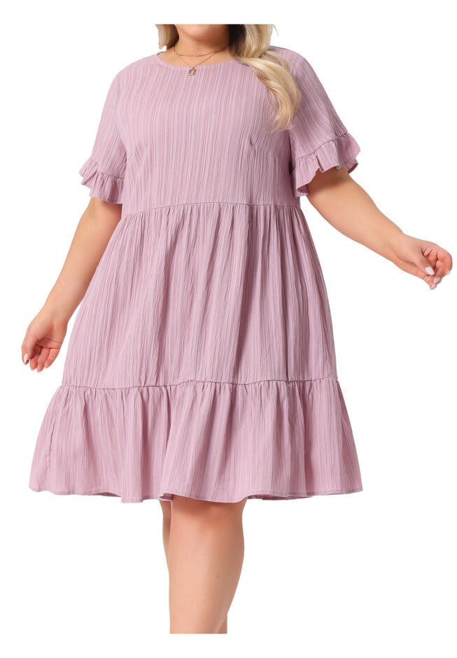 Summer Ruffle Short Sleeve Tiered Midi Dress, Pink / Pink, alternate image number 3