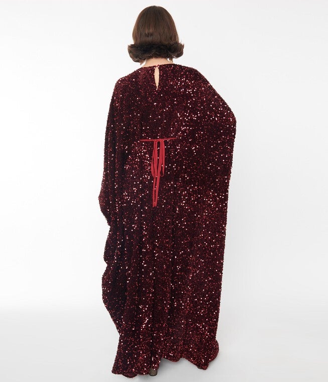 Smak Parlour Burgundy Sequin Batwing Caftan, Burgundy Sequins / Burgundy, alternate image number 1