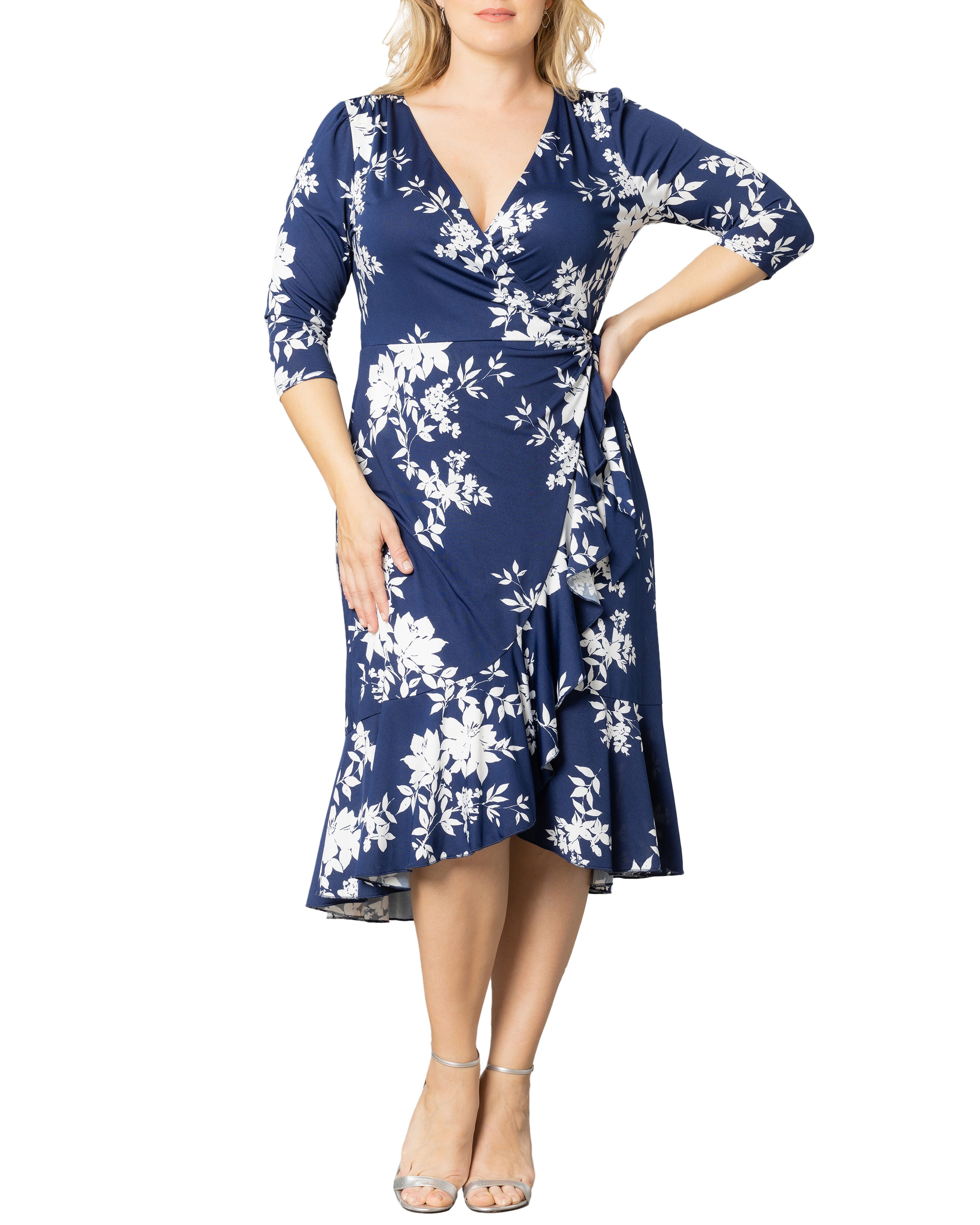Flirty Flounce Wrap Dress, NAVY FLORAL PRINT / Navy, hi-res image number 0