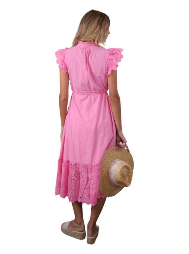 EYELET RUFFLE MIDI DRESS, Palm Pink / Pink, alternate image number null