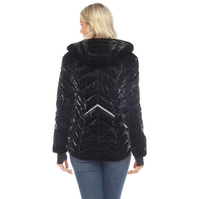 Women's Midweight Quilted Contrast With Thumbholes Hooded Jacket, , alternate image number null