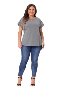 Lace Panel Hollow Short Sleeve Summer Blouse