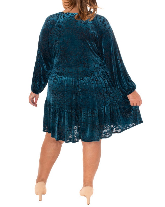 VELVET BURNOUT / SILKY DENIER FULLY LINED DRESS, , alternate image number 6