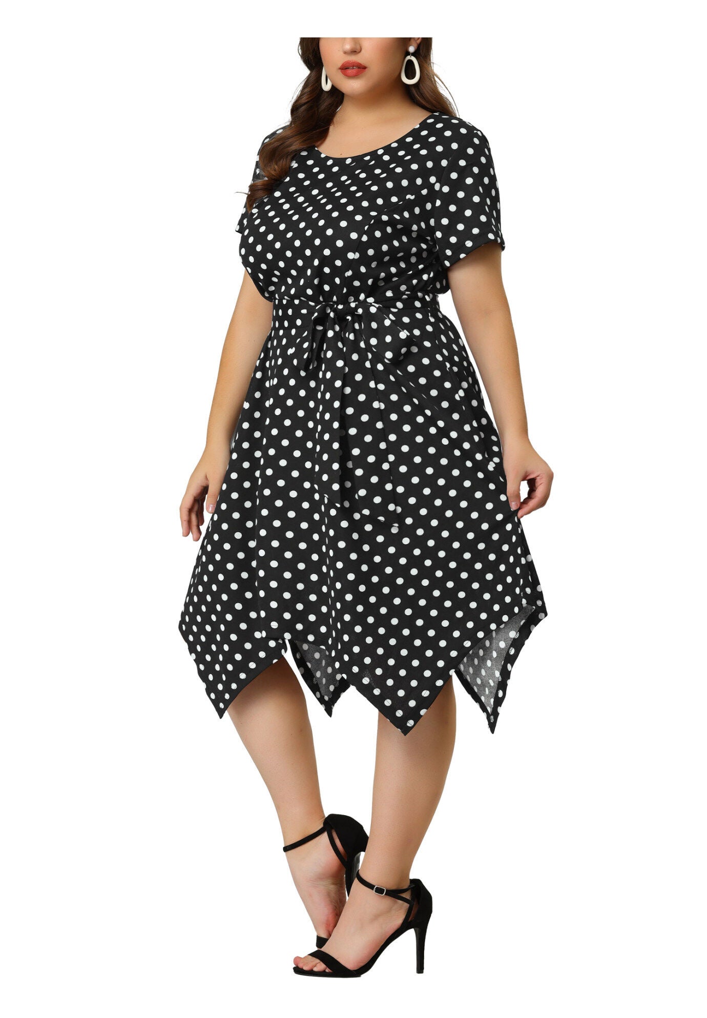 Printed Retro High Low Short Sleeves Dress, Black / Black, alternate image number 1