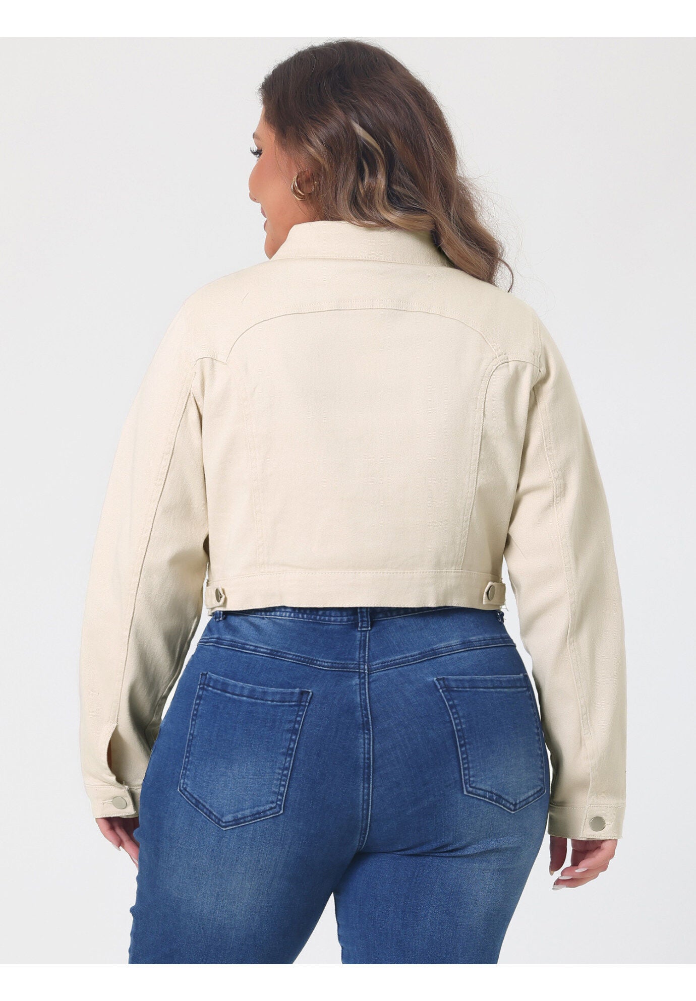 BUTTON CLOSED CROPPED DENIM JACKET, Beige / Beige, alternate image number 3
