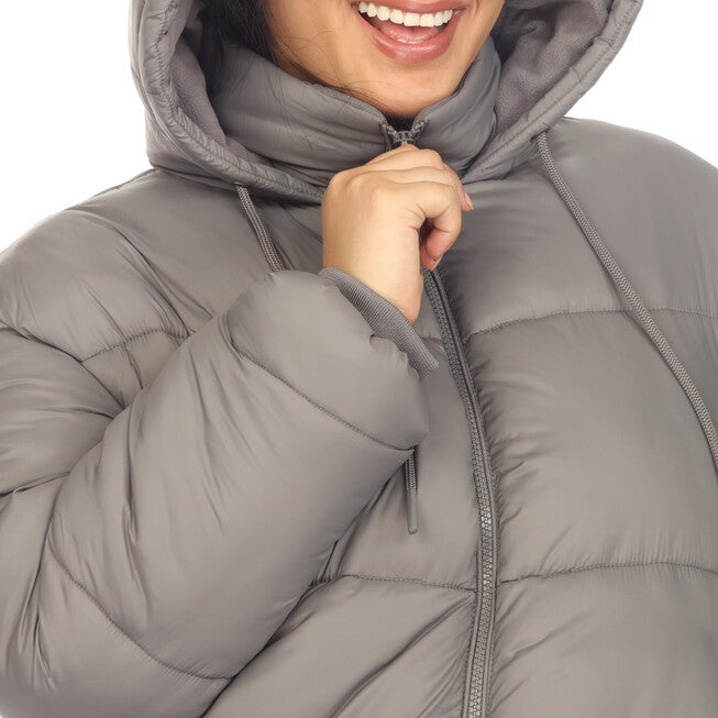 Women's Full Front Zip Hooded Bomber Puffer Coat, Grey / Charcoal Grey, alternate image number 1