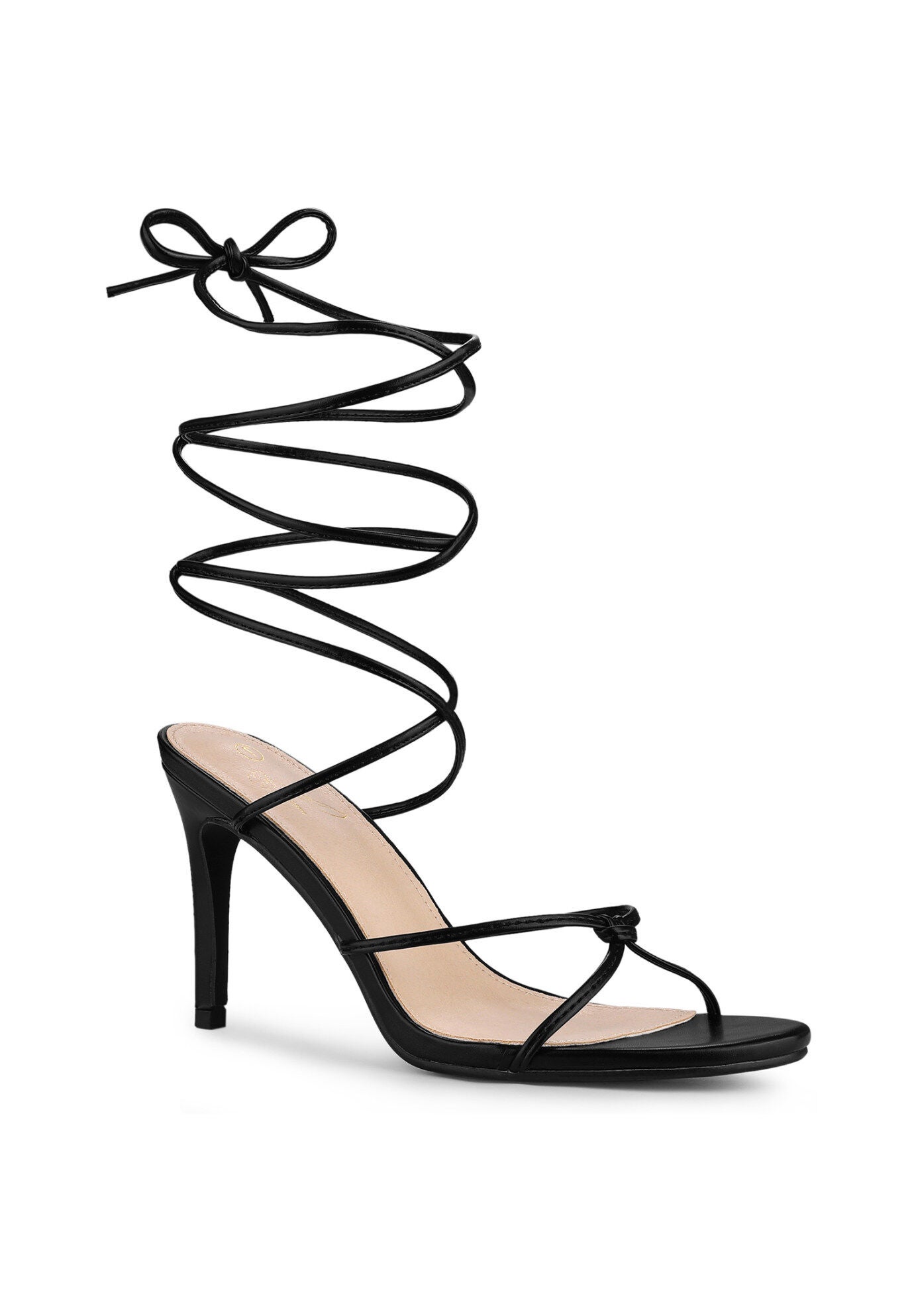 Lace Up Slingback Strappy Stiletto Heels Sandals, Black / Black, hi-res image number 0