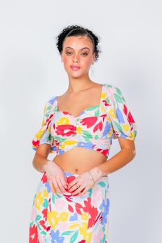 Puff Sleeve Peaches Crop Top