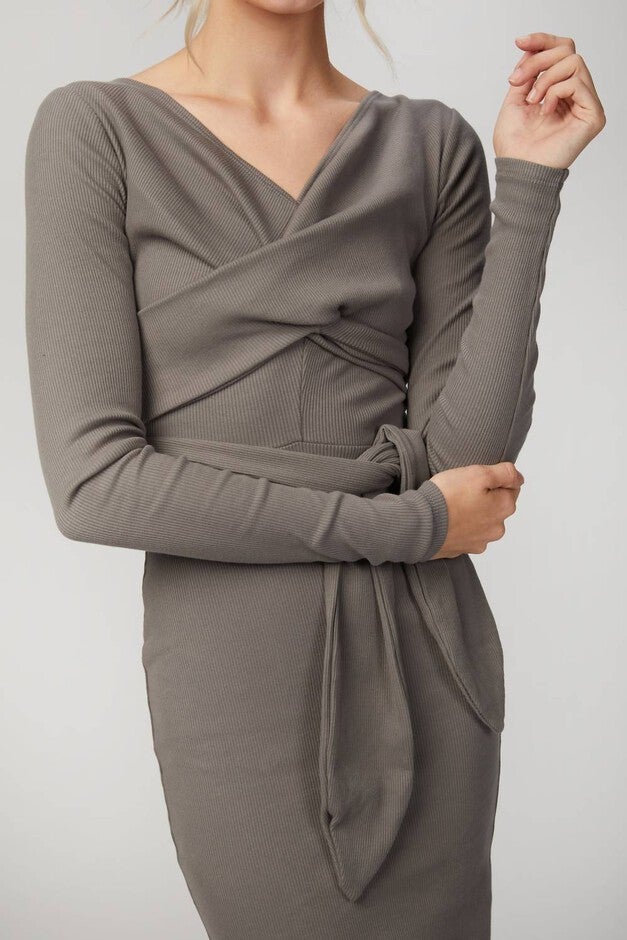 SALOMA II WRAP DRESS IN GREY, Grey / Cool Gray, alternate image number null