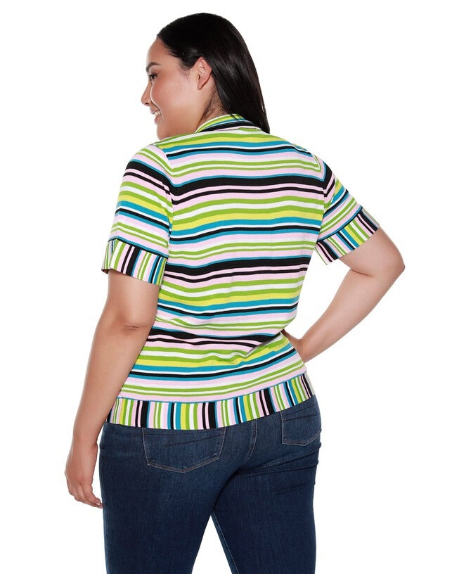 Juniper Striped Short Sleeve Sweater, Multi Stripe / Light Green, alternate image number null