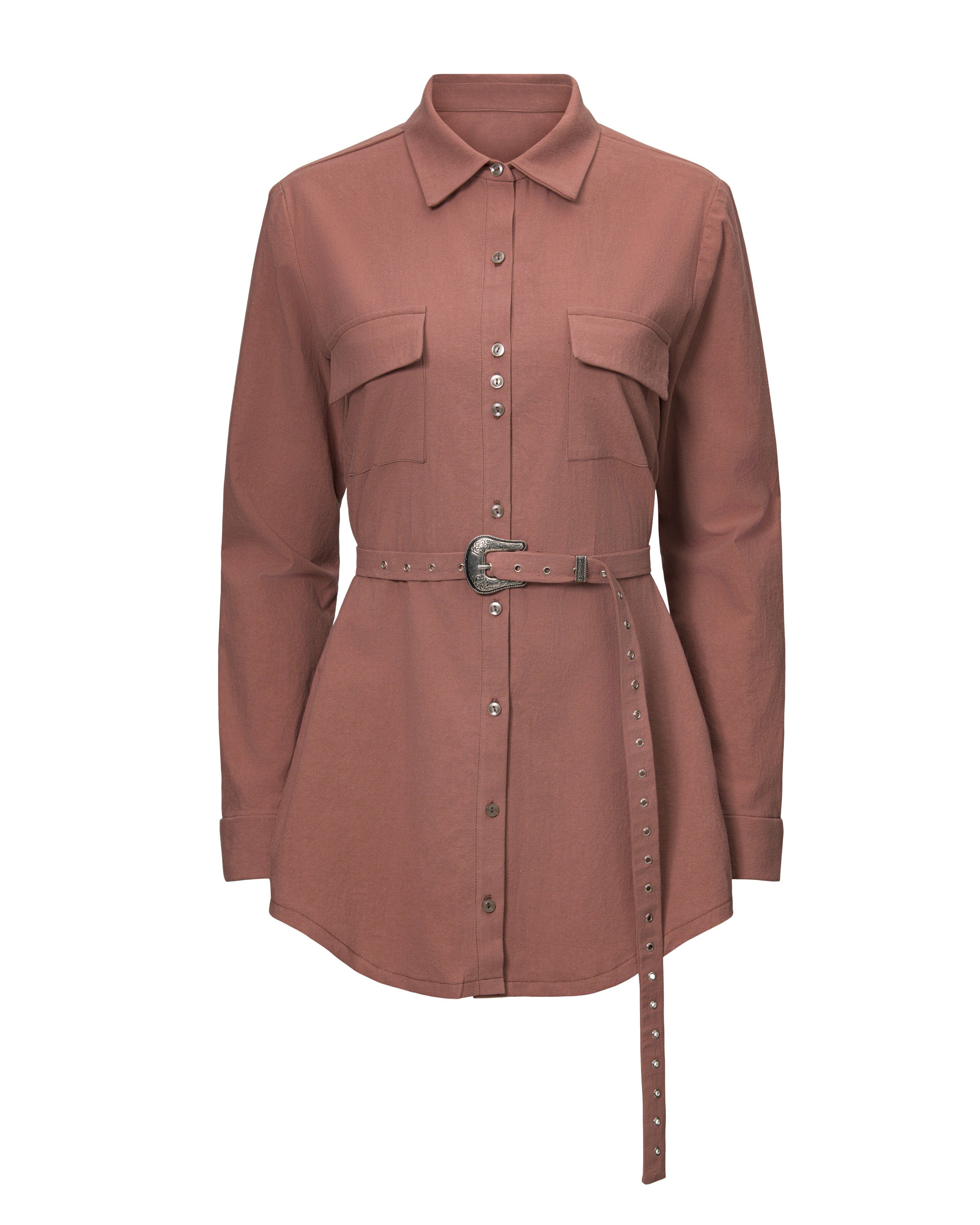 Belted Boyfriend Blouse, CLAY / Taupe, alternate image number 1