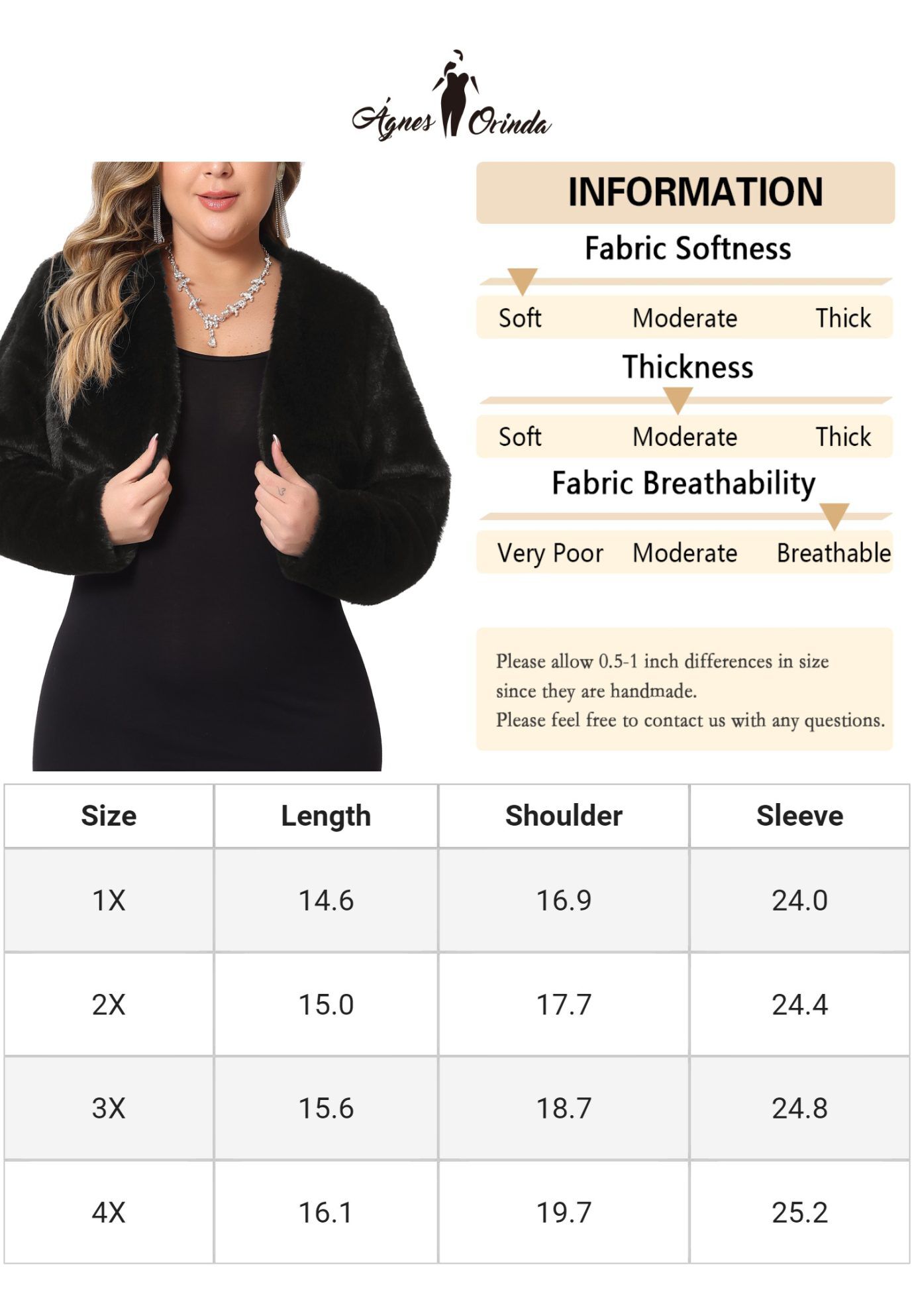 OPEN FRONT FAUX FUR BOLERO CROP JACKET, Black / Black, alternate image number 4