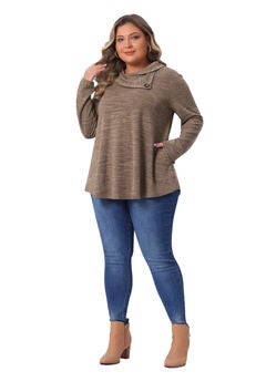 Cowl Neck Casual Loose Tunic Tops with Pockets