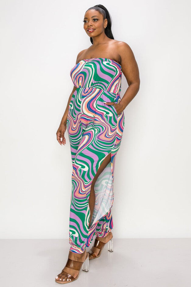 LILLIAN SLEEVELESS JUMPSUIT, Delic Marble / Kelly Green, alternate image number 3