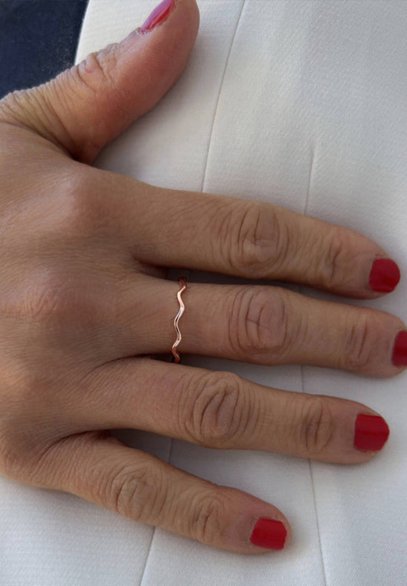 RAMEN NOODLE Thin Wavy Stacking Ring, Rose Gold / Pink, alternate image number 1