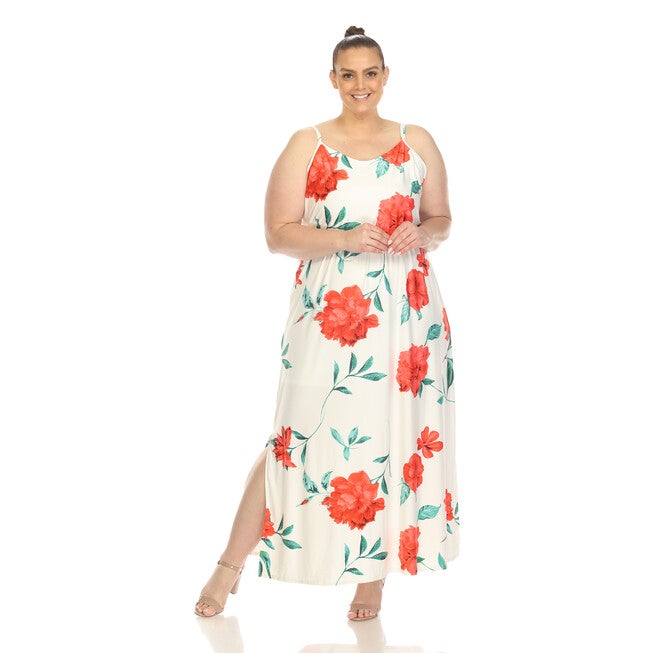 White Mark Floral Strap Maxi Dress, White Red / Red, hi-res image number 0
