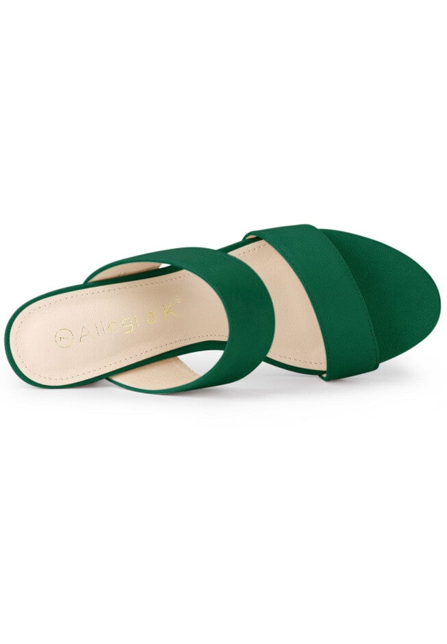 Opened Toe Block Heeled Slide Sandals, Green / Forest Green, alternate image number 4