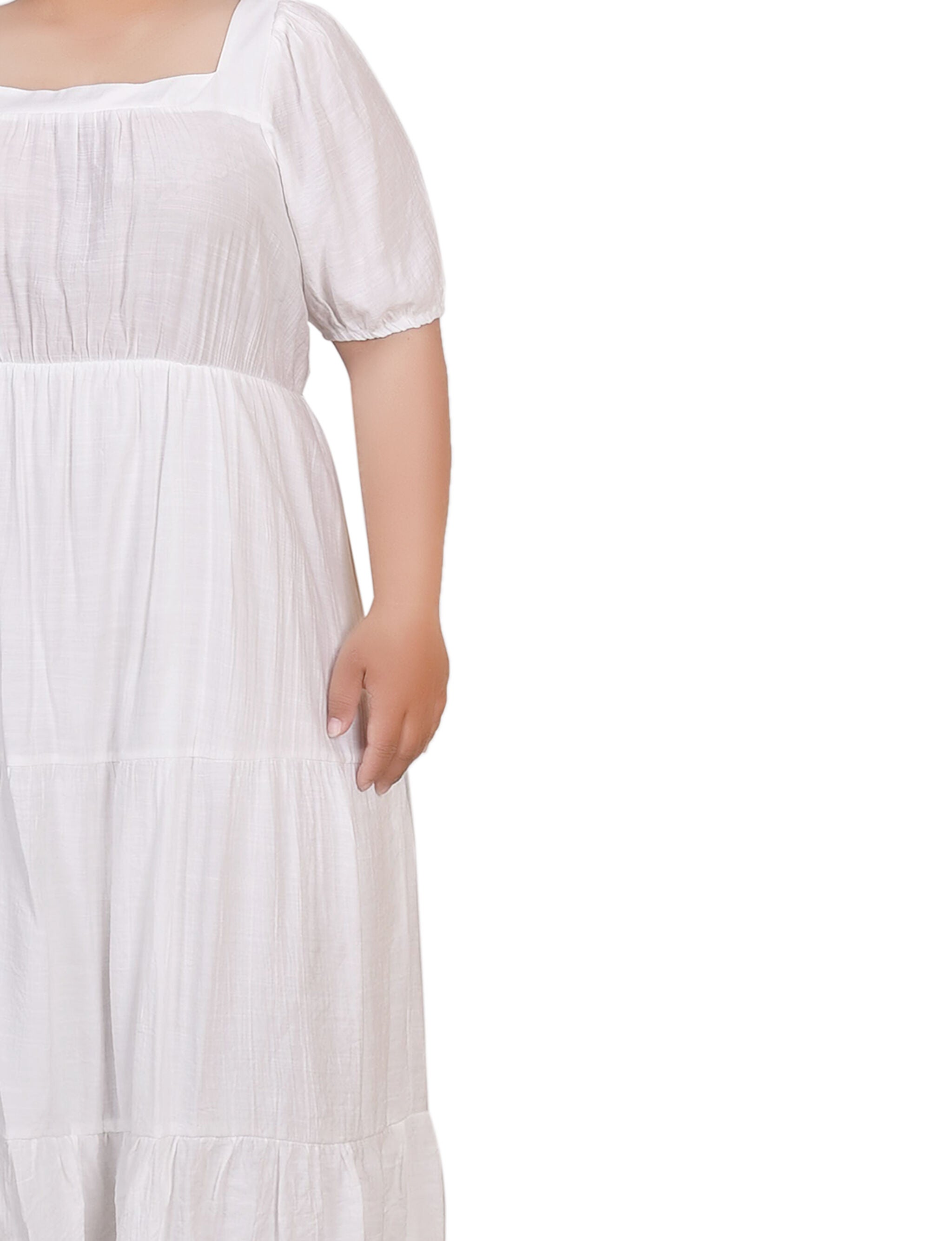 Short Sleeve Tiered Midi Dress, White / white, alternate image number 2