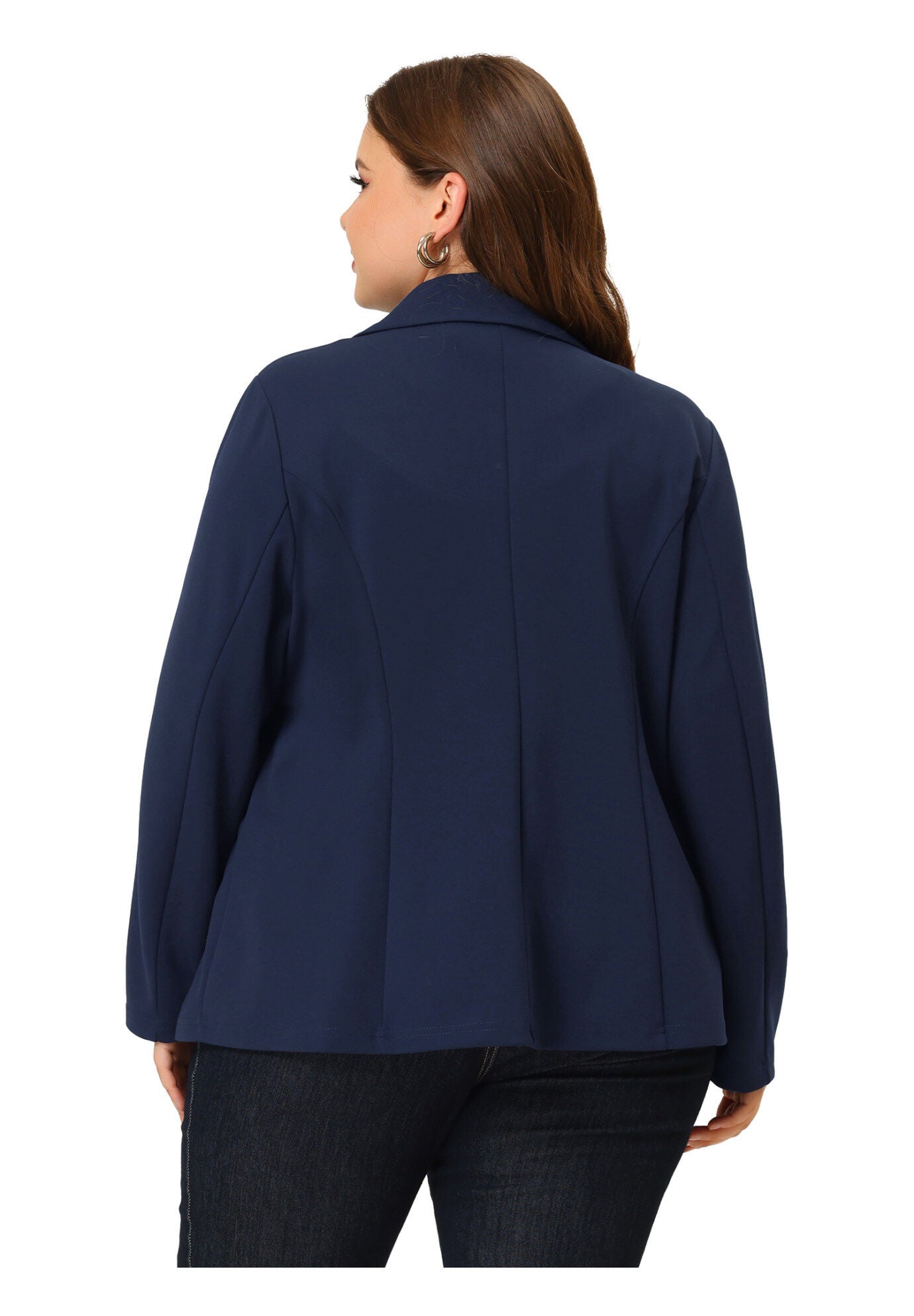 NOTCHED LAPEL V NECK WORK SUIT BLAZER, Navy Blue / Navy, alternate image number 4