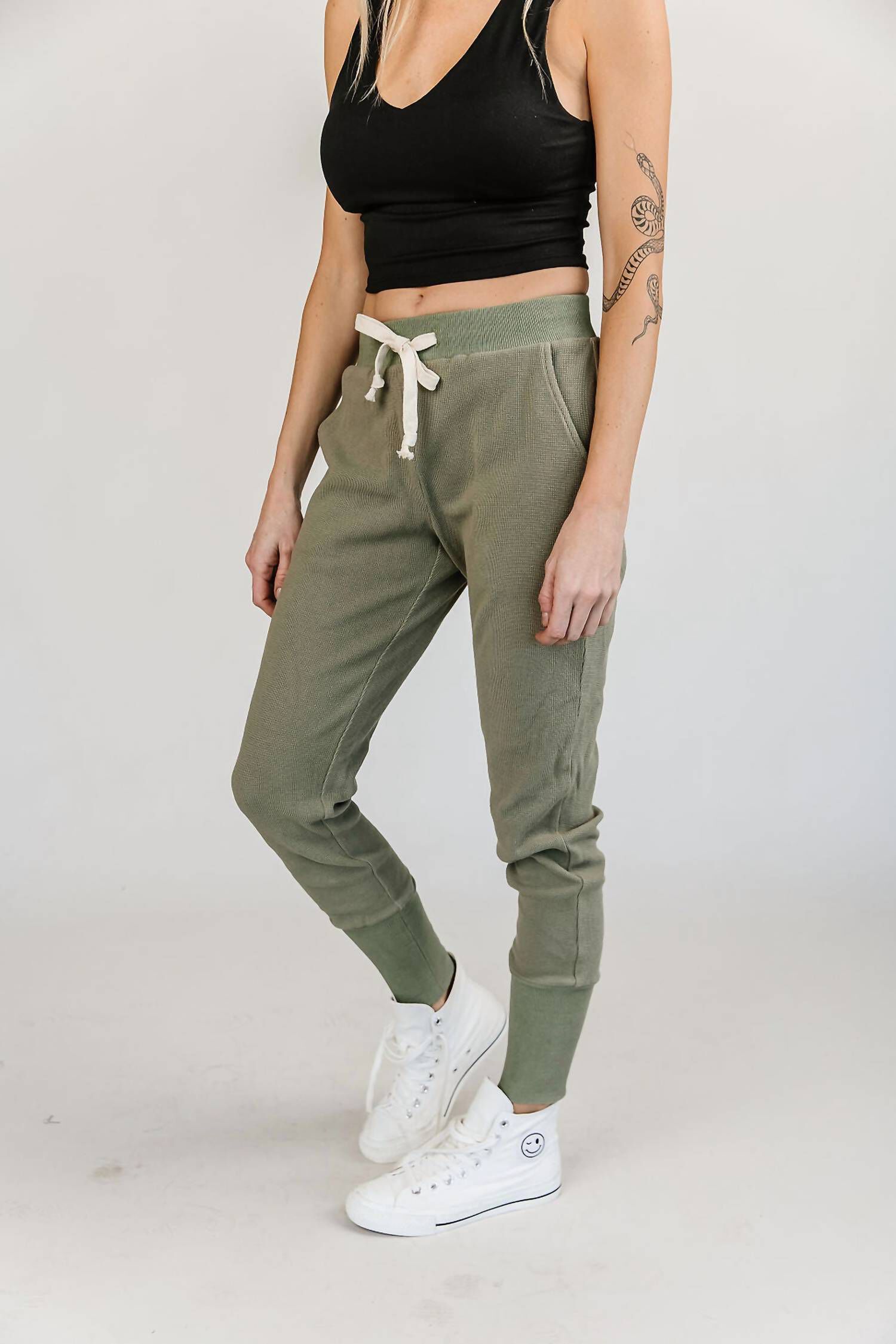 Waffle Knit Jogger In Willow, , alternate image number 1