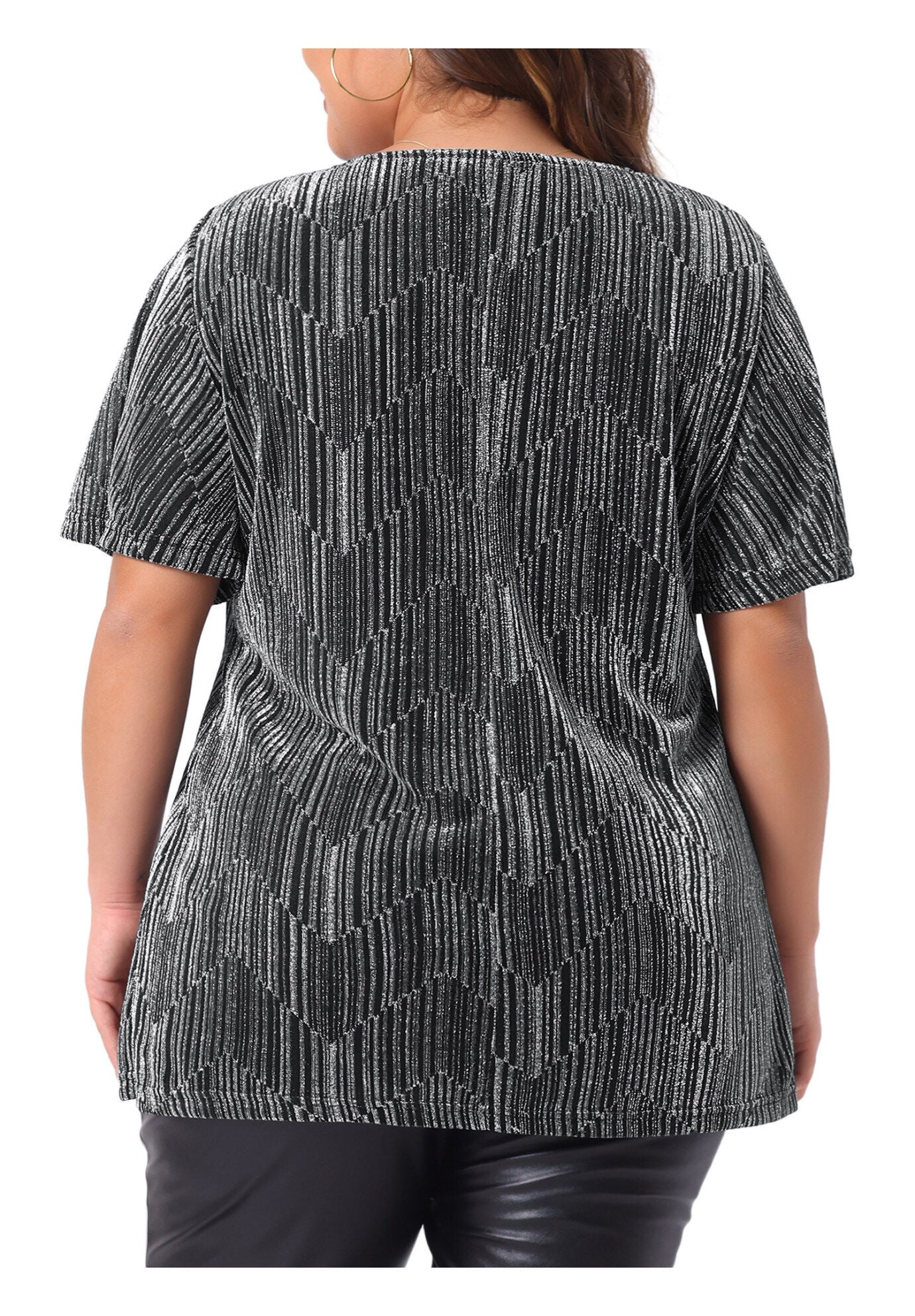 V Neck Metallic Short Sleeve Party Blouse Tee Top, Silver / Silver, alternate image number 3