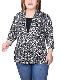Puff Print 3/4 Sleeve Two-Fer Top